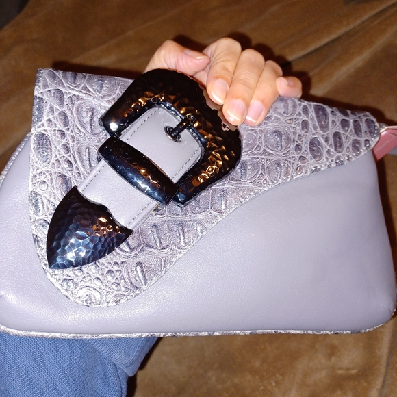 NWT Charm and Luck Purse Clutch Handbag Faux Embossed Croc Gray Gunmetal - Picture 4 of 11